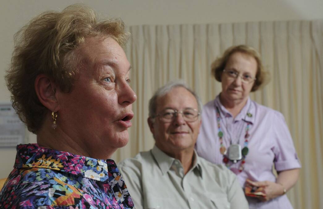 Lip-reading teacher Sue Daw with class members David Urquhart and Linda Dwyer. Photo: Graham Tidy