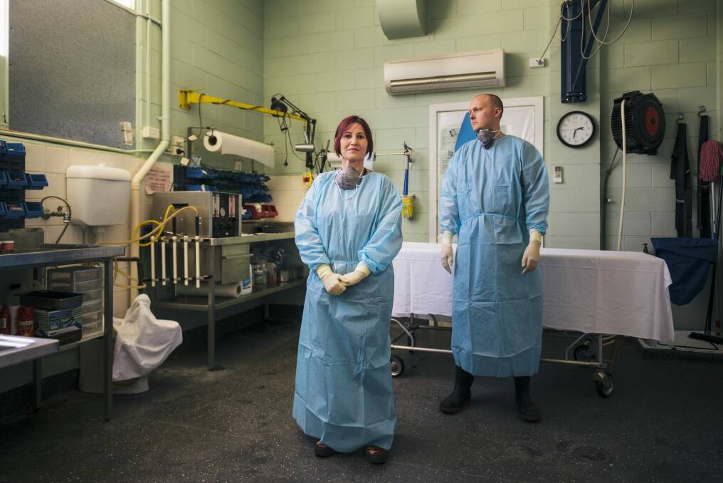 Canberra morticians Michelle Keevers and Josh Wallace.  Photo: Rohan Thomson