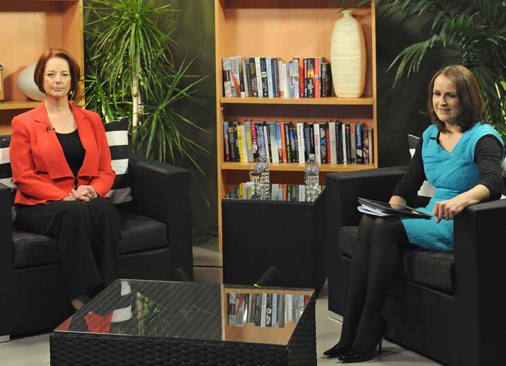 Prime Minister Julia Gillard with <i>The Sunday Age</i>'s National Political Editor Misha Schubert during the Google+ hangout. Photo: Craig Abraham