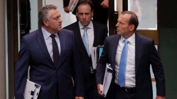 Watch them squirm: Treasurer Joe Hockey, left, and Prime Minister Tony Abbott. Photo: Andrew Meares