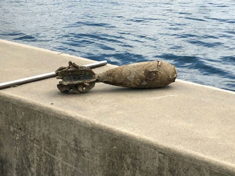 An undetonated bomb found in Jones Bay, Pyrmont, on Wednesday. Photo: NSW Police