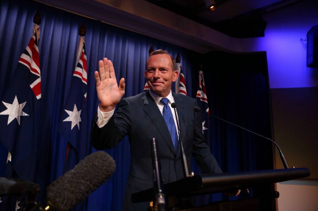 Then prime minister Tony Abbott delivering a national security statement at AFP headquarters on February 23 this year.  Photo: Andrew Meares