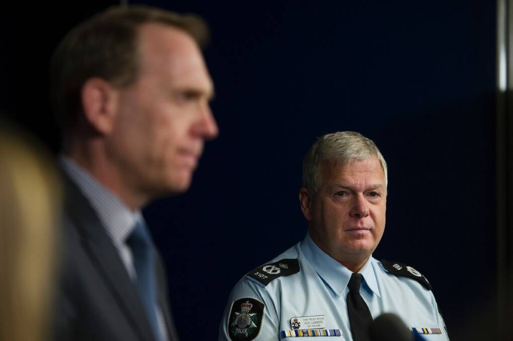Attorney-General Simon Corbell and Chief Police Officer Rudi Lammers. Photo: Jay Cronan