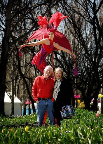 Bryce Courtenay and wife Christine Gee at the launch of Floriade yesterday. Photo: Colleen Petch