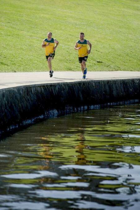 Gungahlin Bulls rugby league players (from left) Kai Sklaner and Steve Boardman are running the New York Marathon to raise money for Camp Quality. Photo: Jay Cronan
