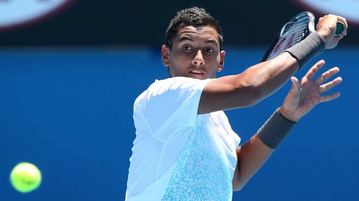 Canberra's Nick Kyrgios in action at the Australian Open on Tuesday. Photo: Getty Images