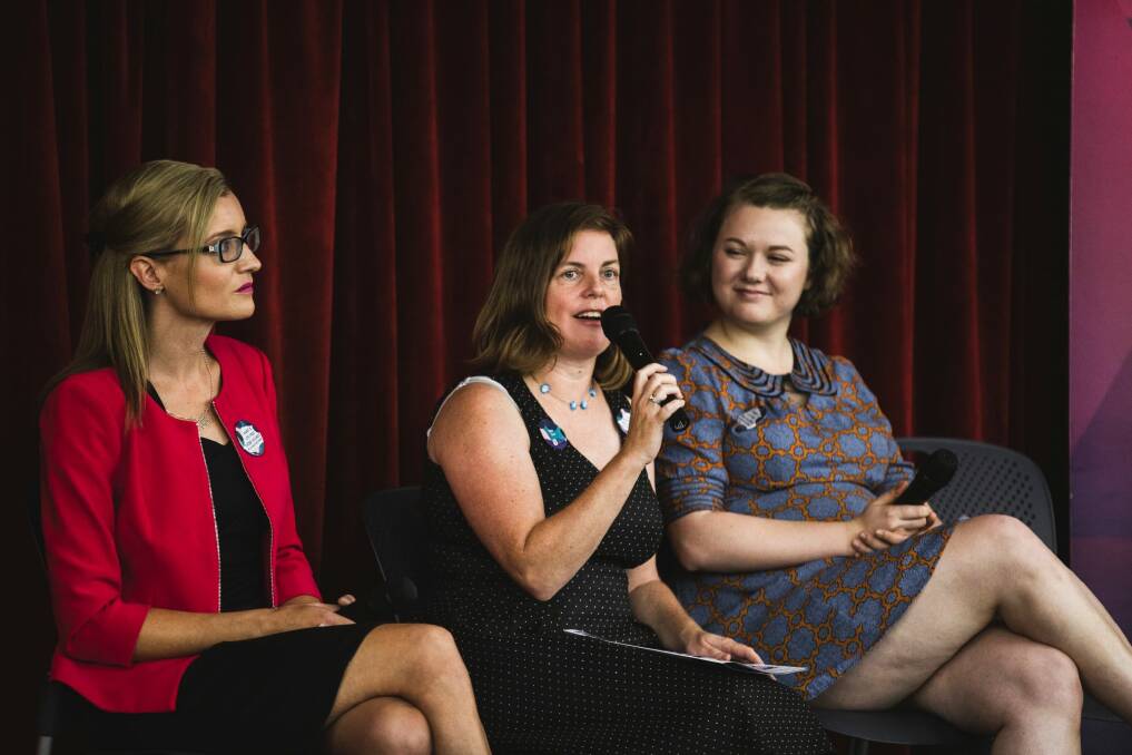 Dr Skye Saunders, left, Jane Alver and Codie Bell at the YWCA's International Women's Day event.  Photo: Jamila Toderas