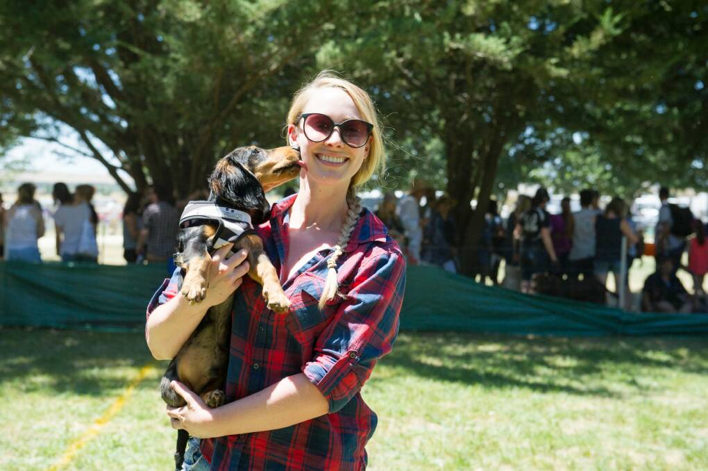 Anneke Schoots with her Dachshund called Dash at the Bungendore show  Photo: Jay Cronan