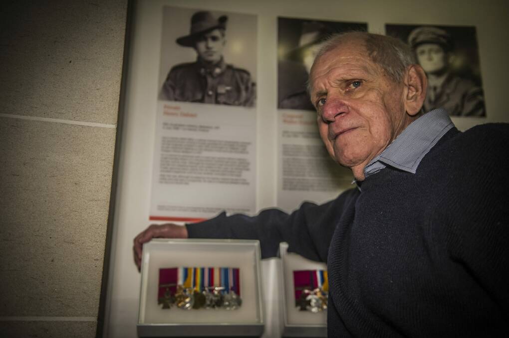 Frank Dalziel, youngest son of "Harry" Dalziel VC, visits his father's medal group at the Australian War memorial. Photo: Karleen Minney