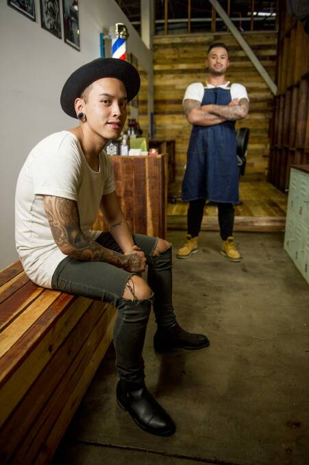 Satya Pratama and Adi Putra open up their new venture,  The Barber Shop at The Hamlet in Braddon. Photo: Jay Cronan