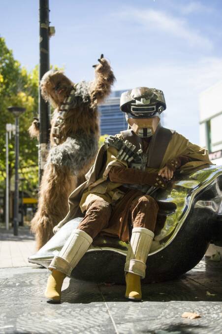 Chewbacca and Boushh in Garema Place ahead of the show. Photo: Jay Cronan