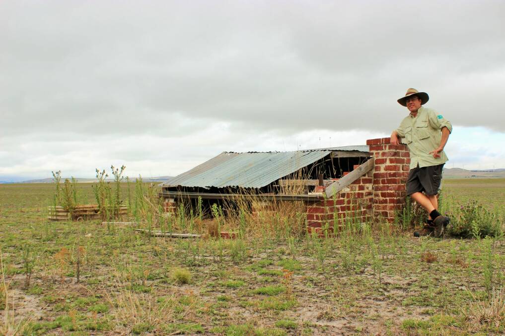 Tim towers over the sunken house on Lake George near Bungendore. Photo: Tim the Yowie Man