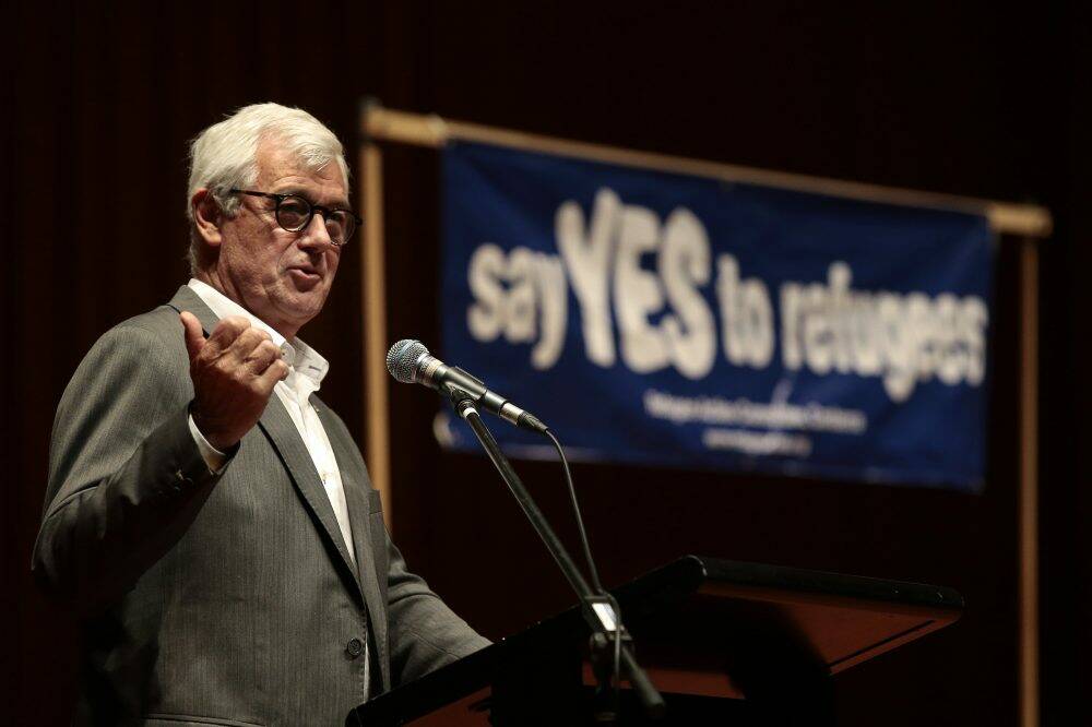 Julian Burnside at the Stand by the Refugees mass protest.  Photo: Jeffrey Chan