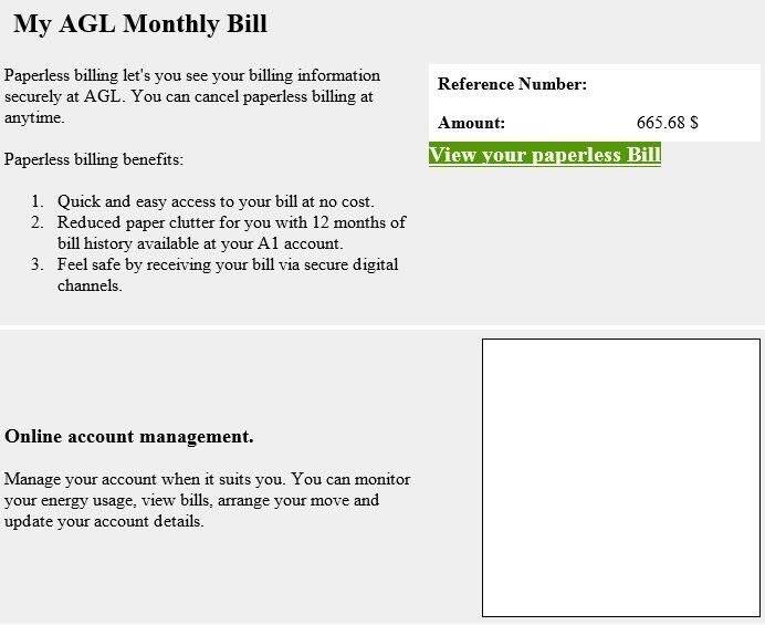 The latest in a string of hoax bills that have landed in the inboxes of ActewAGL customers this year. Photo: Supplied