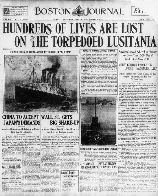 The shipping news: The sinking of the Lusitania shocked the world. Photo: None