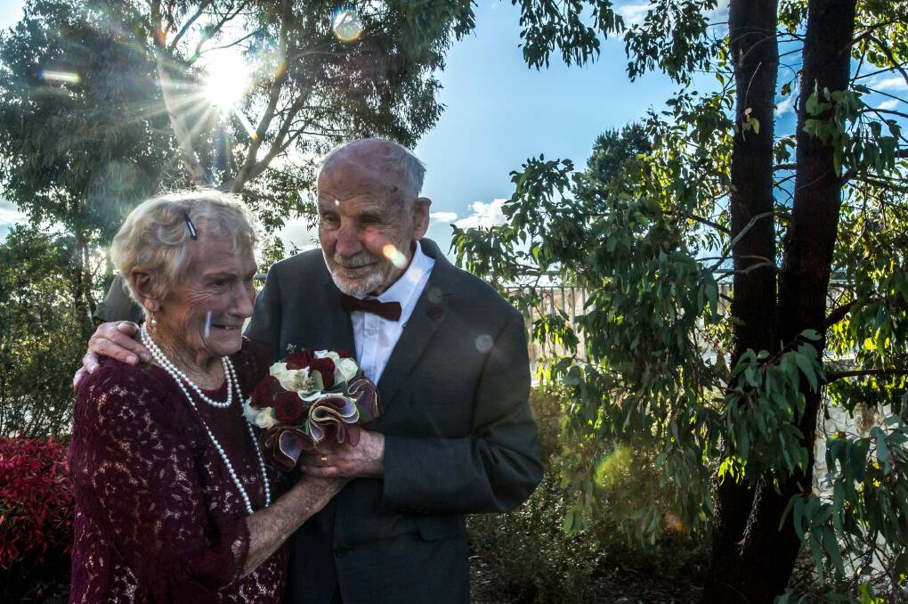 Holding hands and plenty of kissing will be the secrets to a happy marriage, newlyweds Sylvia Martin and Frank Raymond said. Photo: Karleen Minney