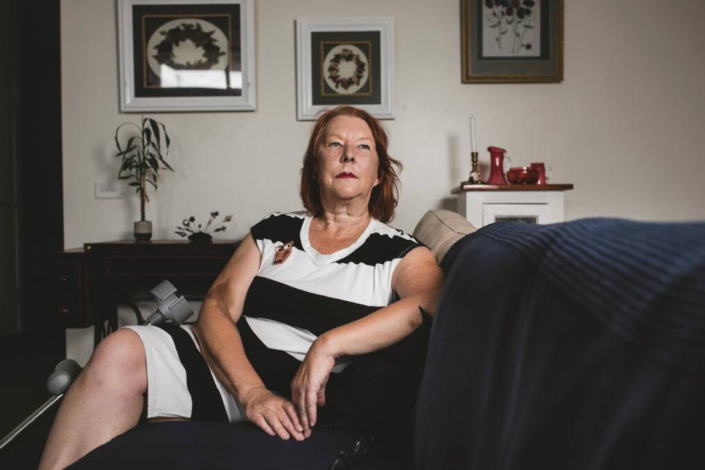 Housing advocate Penny Leemhuis at home in her social housing unit in Queanbeyan, where she moved 18 months ago after a long search for affordable accomodation in Canberra. Photo: Jamila Toderas