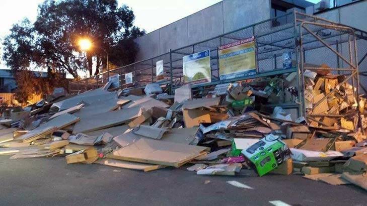 Cardboard spread outside the Belconnen Recycling Centre. Photo: Supplied
