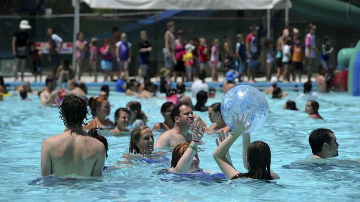 The main pool at Big Splash in Macquarie was full on Saturday. Photo: Graham Tidy