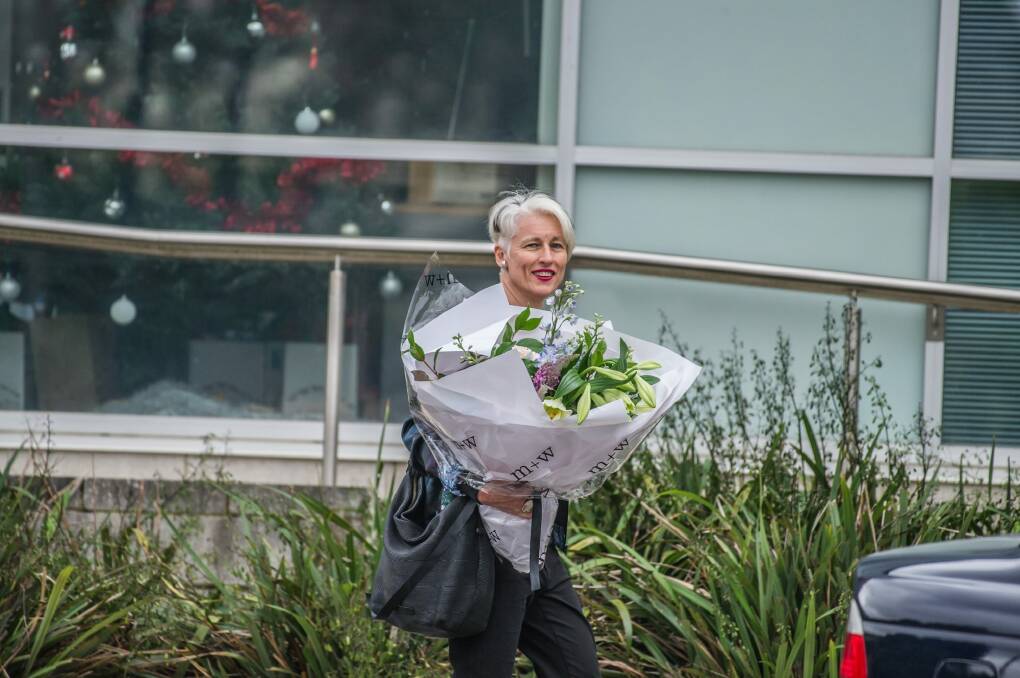 Genevieve Jacobs leaving ABC headquarters in Dickson on Wednesday after announcing she would not be back in 2018 as she was no longer required by management. Photo: Karleen Minney