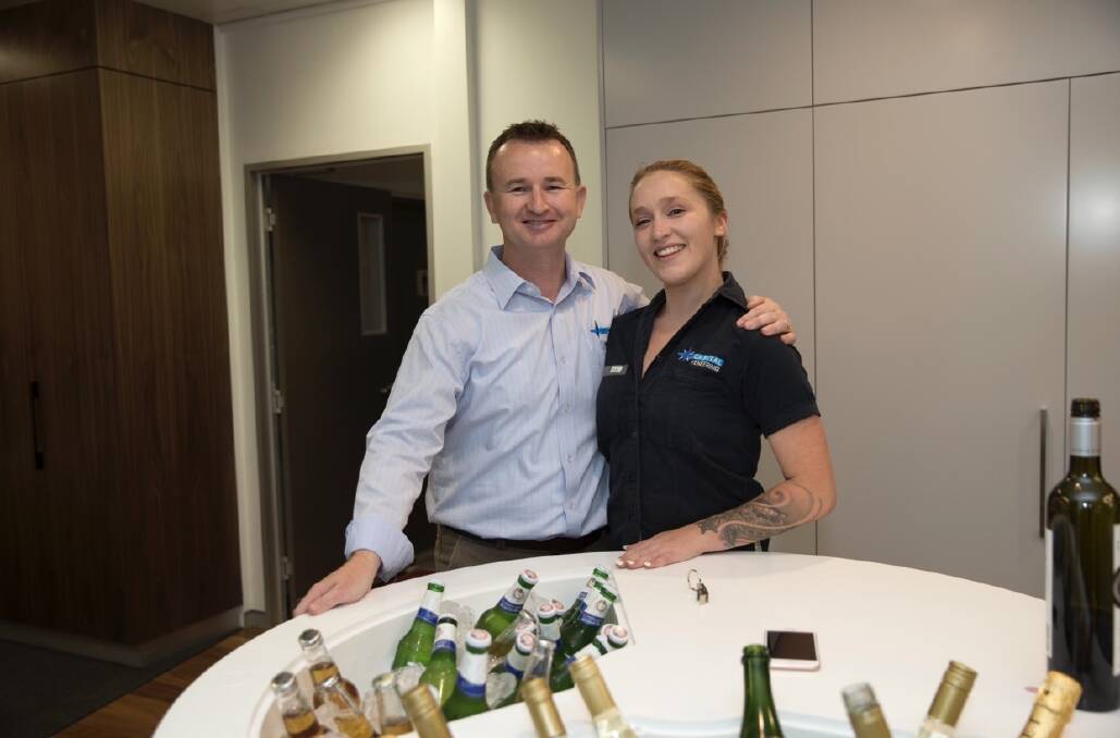 Taylor Perrin with her boss and mentor at Capital Veneering, Ben Madden Photo: Supplied