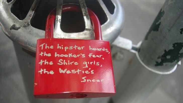 The recently established Canberra International Poetry Studies Institute is Australia's first. One of 13 locks that were scattered across Kings Cross, Sydney, with each lock engraved with one of 13 verses last year. Photo: Tim Purcell