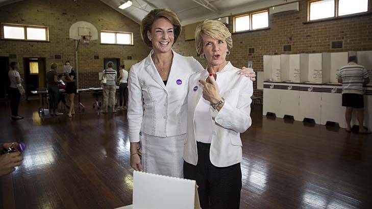 Polling booth: Michaelia Cash (left) and Julie Bishop at Wembley, WA, on Saturday. Photo: AAP