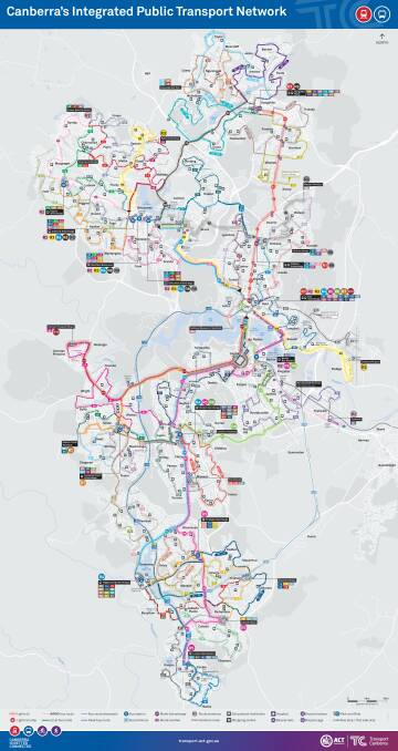 Transport Canberra has released its new public transport map with the new network expected to start on April 29. Photo: Transport Canberra