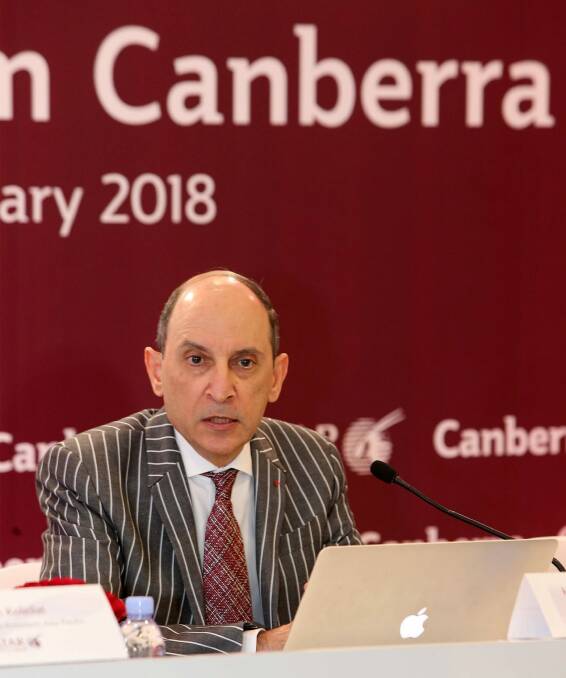 Qatar Airways chief executive Akbar Al Baker at the Qatar Airways media launch in Canberra.