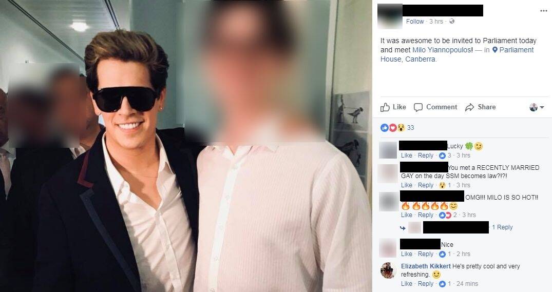 Canberra Liberals multicultural affairs spokeswoman Elizabeth Kikkert said Milo Yiannopoulos was "pretty cool". Photo: Screenshot/Facebook