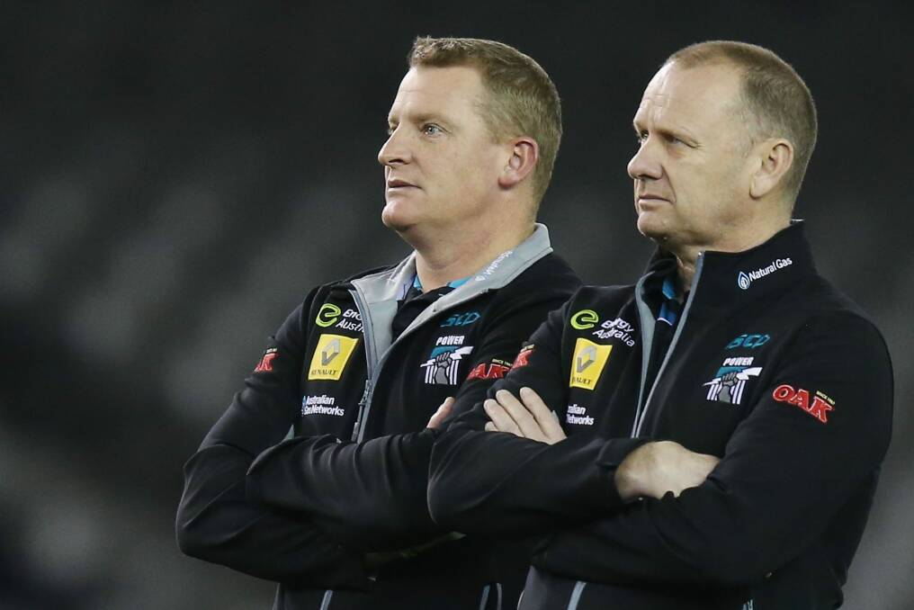 Port Adelaide head coach Ken Hinkley (right) and assistant Michael Voss. Photo: Getty Images