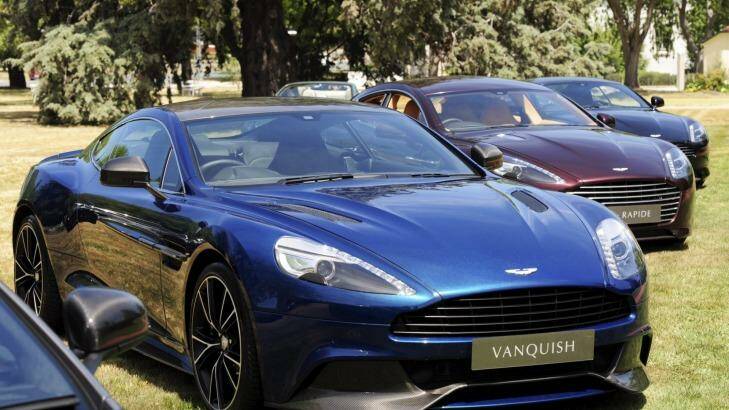A range of new Aston Martins are on display at the Hyatt Hotel. Photo: Graham Tidy