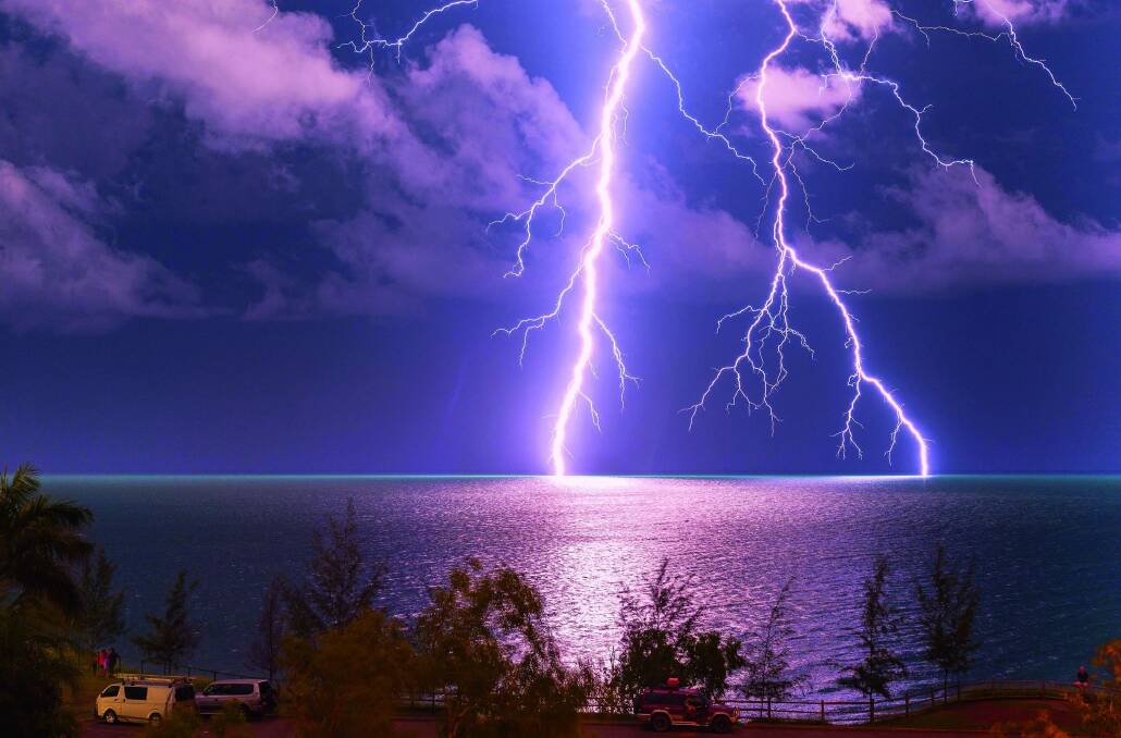 Cathryn Vasseleu's Lightning seen from Nightcliff, Darwin, Northern Territory. From BOM's 2016 Australian Weather Calendar. Photo: Cathryn Vasseleu