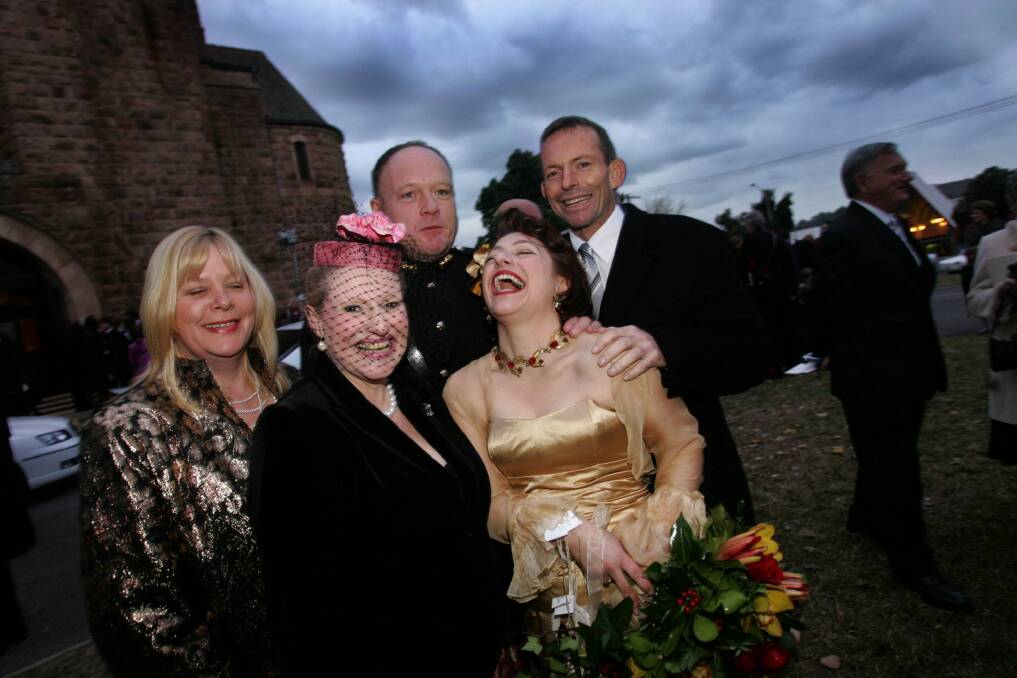 Bronwyn Bishop and Tony Abbott, right, at the wedding of Greg and Sophie Mirabella, for which Bishop and other politicians requested payment to travel to. Photo: Rebecca Hallas