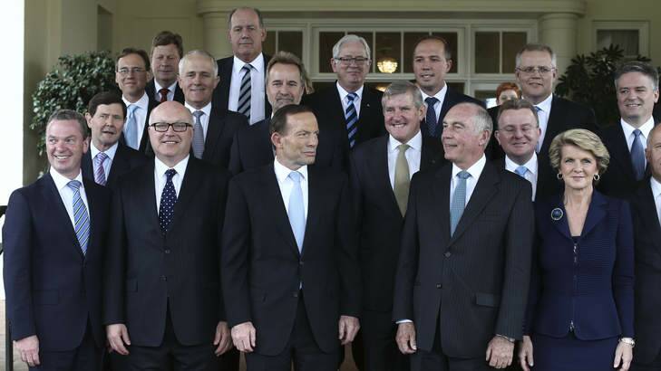 Boys club ... Prime Minister Tony Abbott with his new cabinet in September 2013. Photo: Andrew Meares