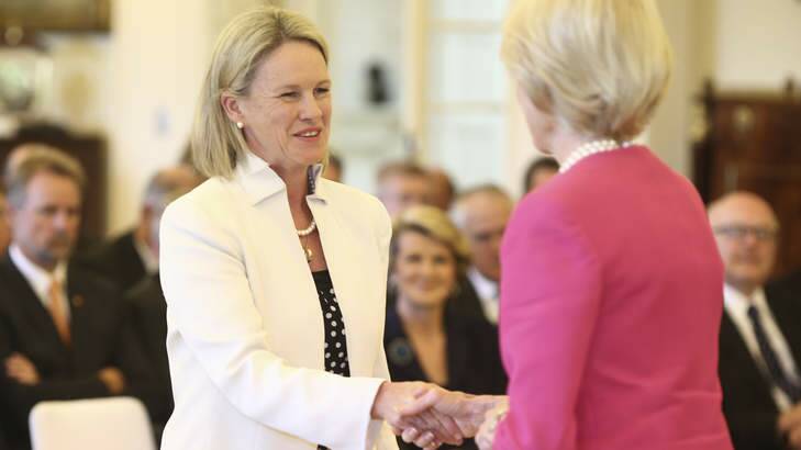 Senator Fiona Nash is sworn in as Assistant minister for Health at Government House in Canberra. Her former chief of staff Alastair Furnival - who resigned on Friday - has links with the Santo Santoro faction in the Liberal party. Photo: Andrew Meares