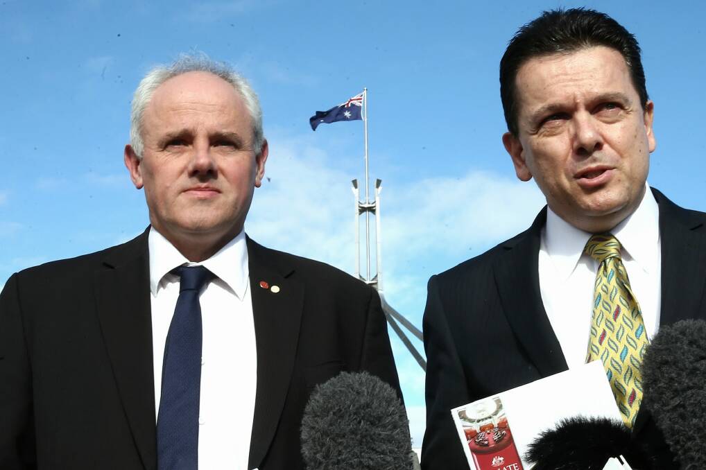 John Madigan and Nick Xenophon are backing a Senate inquiry into political donations.  Photo: Alex Ellinghausen