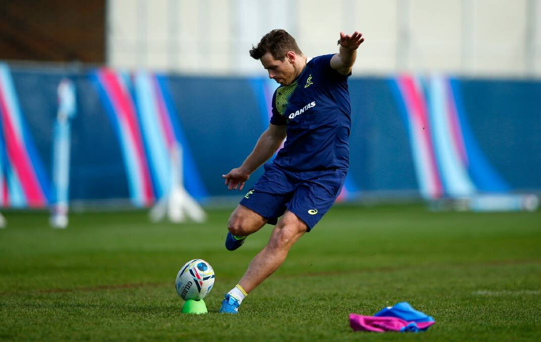 Bernard Foley practises his kicking at Dulwich College during the week. Photo: Getty Images