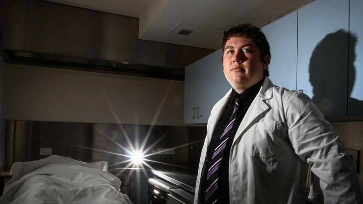 Mick Young works as a mortuary technician with a view to future medical studies. Photo: Katherine Griffiths