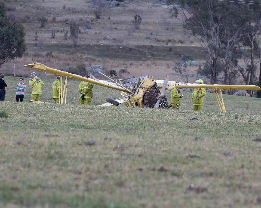 The wreckage of light plane crash south of Canberra Thursday. Photo: Kym Bradley