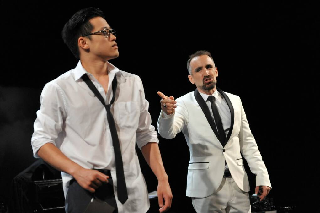 Yannick Lawry as Screwtape (right) and George Zhao as his assistant, Toadpipe in <i>The Screwtape Letters</i>. Photo: John Leung