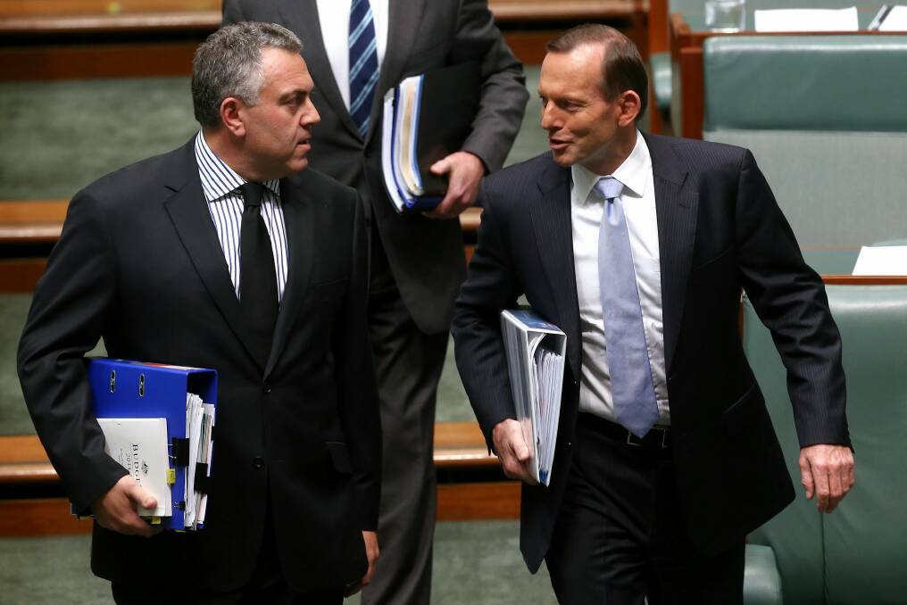 Prime Minister Tony Abbott says he and Joe Hockey haven't discussed the parliamentary friendship group for a republic, which the Treasurer will co-chair. Photo: Alex Ellinghausen