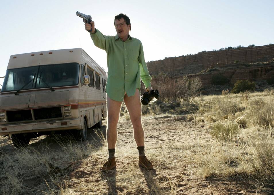 Walter White, played by Bryan Cranston, in front of The Crystal Ship, in a scene from Breaking Bad. 