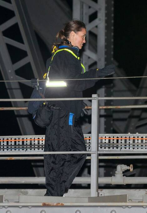 Pippa Middleton climbing the Sydney Harbour Bridge on Wednesday night. Photo: MEDIA-MODE