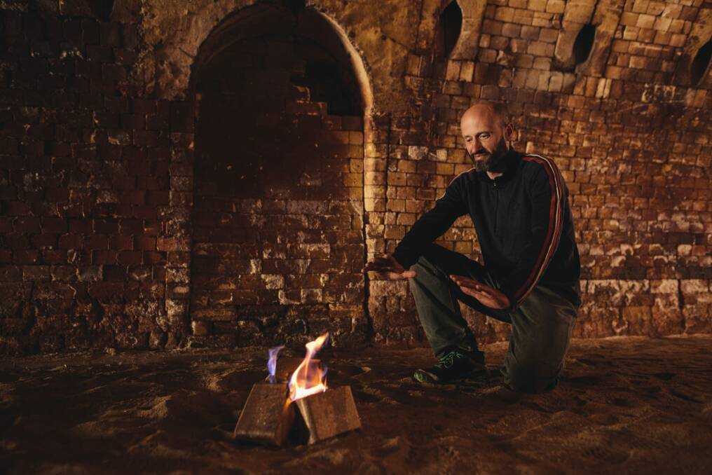 Thor's Hammer owner Thor Diesendorf with the fire bricks he is making from waste sawdust at the Canberra Brickworks.  Photo: Rohan Thomson