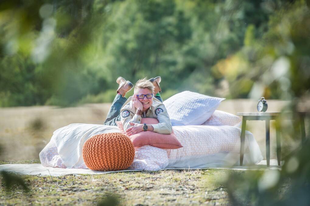 Michelle Vernon, nature stays manager with the ACT Parks and Conservation Service, gets in the mood for the  Wildfest glamping event.  Photo: Karleen Minney