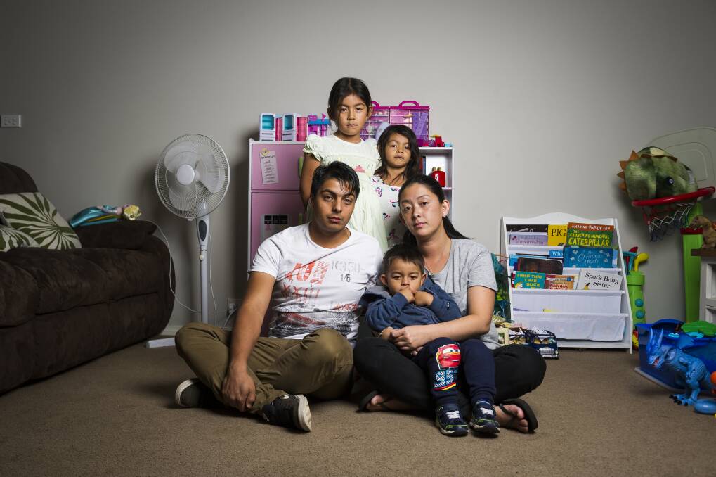 Josue and Kristen Castro with their children Megan, 6, Chloe, 4, and Rafael, 3, have found managing rising costs of living almost impossible. Photo: Dion Georgopoulos