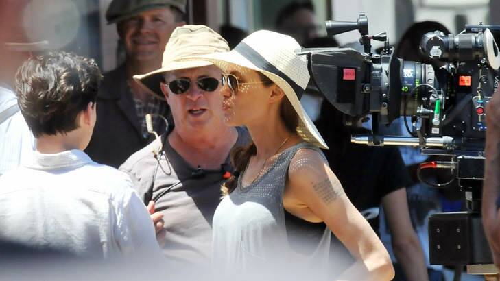 Angelina Jolie during the first day of shooting in Werris Creek for her film <i>Unbroken</i>. Photo: Supplied
