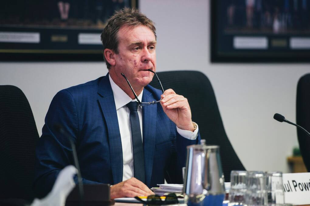 ACT chief executive of Colliers Paul Powderly, giving evidence at a parliamentary inquiry into government land deals on Wednesday: $1 million payout to Pat Seears arrived at in talks with government officials. Photo: Rohan Thomson