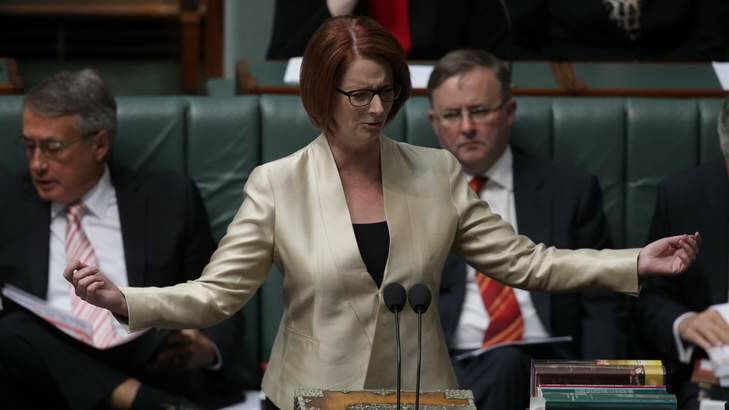 Prime Minister Julia Gillard during Question Time at Parliament House in Canberra on Tuesday 12 February 2013. Photo: Alex Ellinghausen
